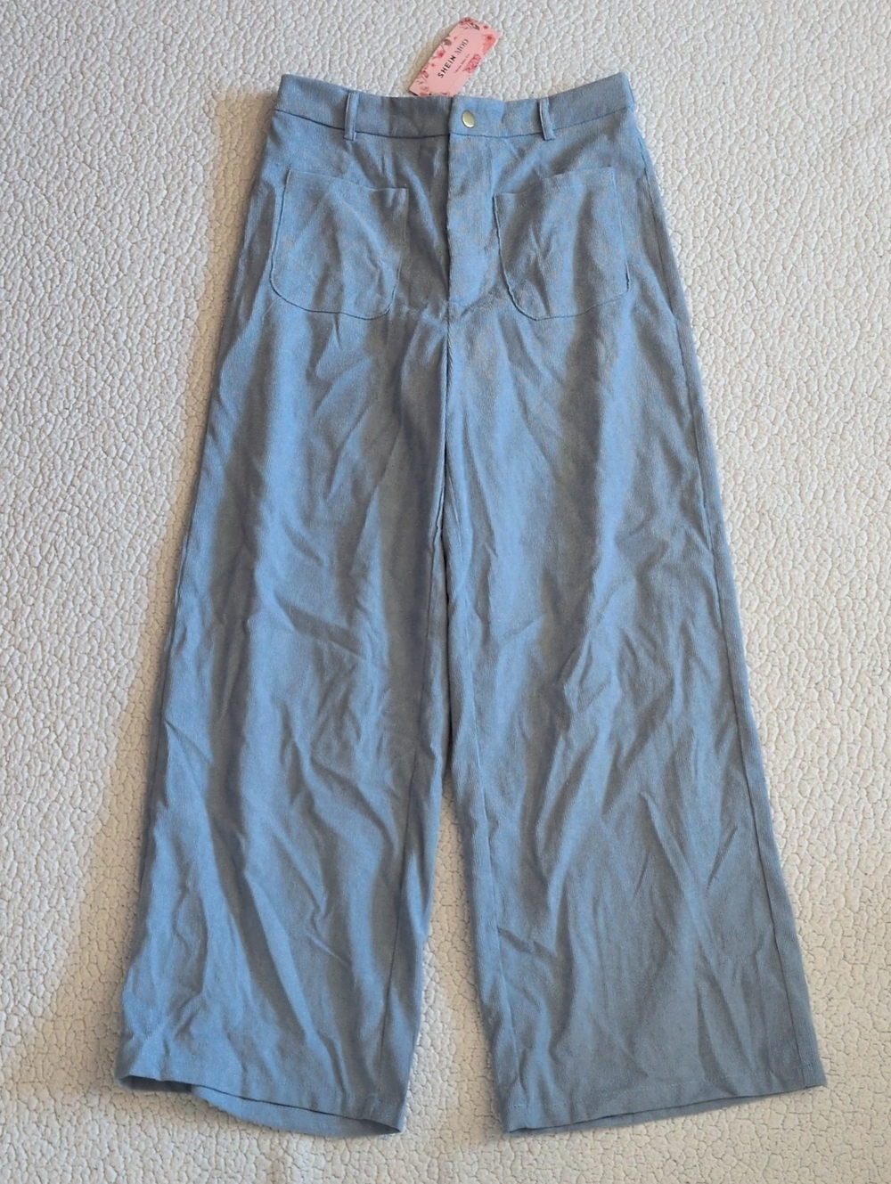 NWT Shein Mod Corduroy High Rise Wide Leg Baby Blue Retro Pants Streetwear